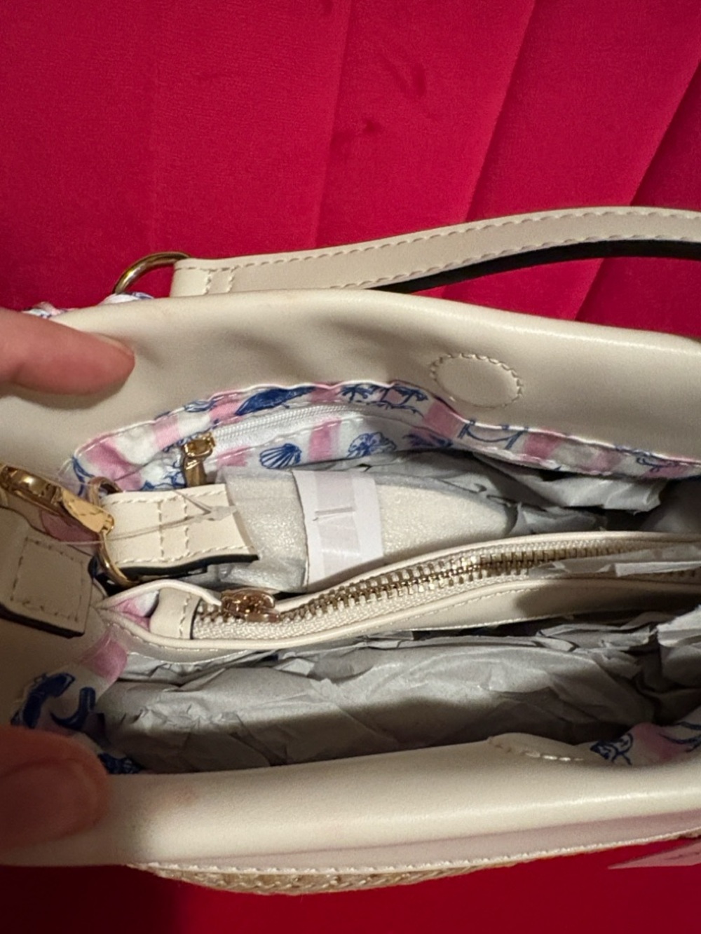 BCBGeneration Cream-Trim Straw Shoulder Bag with Pink Ice Cream Motifs - Picture 8 of 11